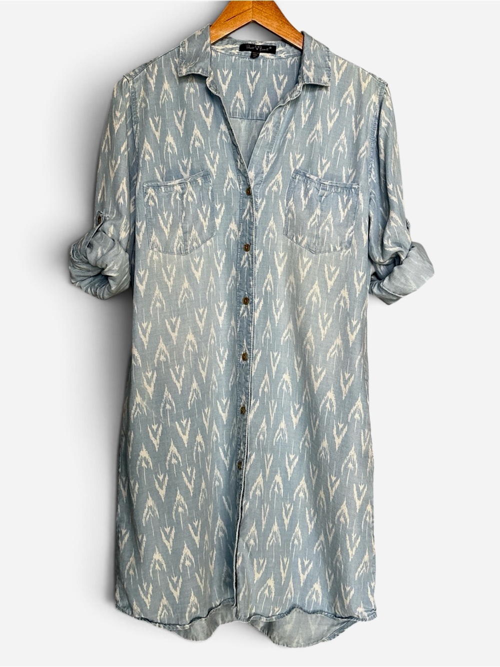 Velvet Heart Light Blue Ikat-Print Shirt Dress